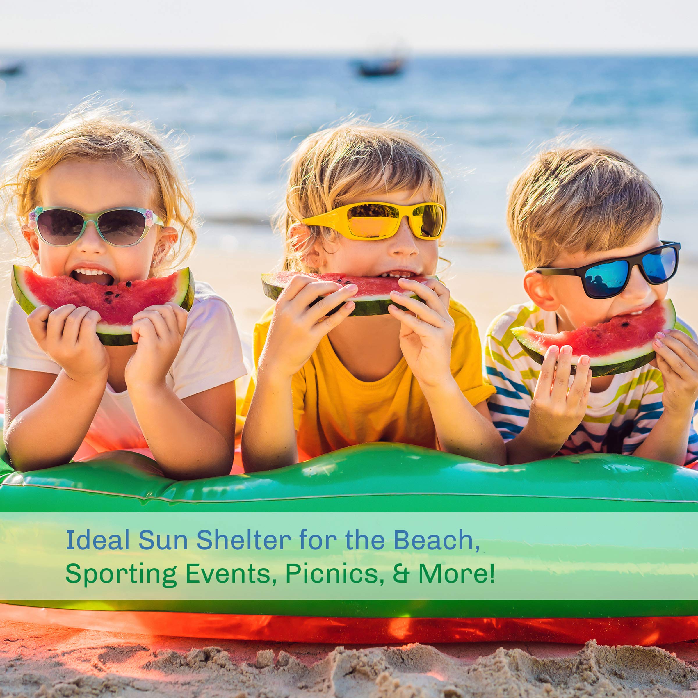 Wakeman Outdoors Beach Tent Sun Shelter fiberglass poles provide sturdy support.