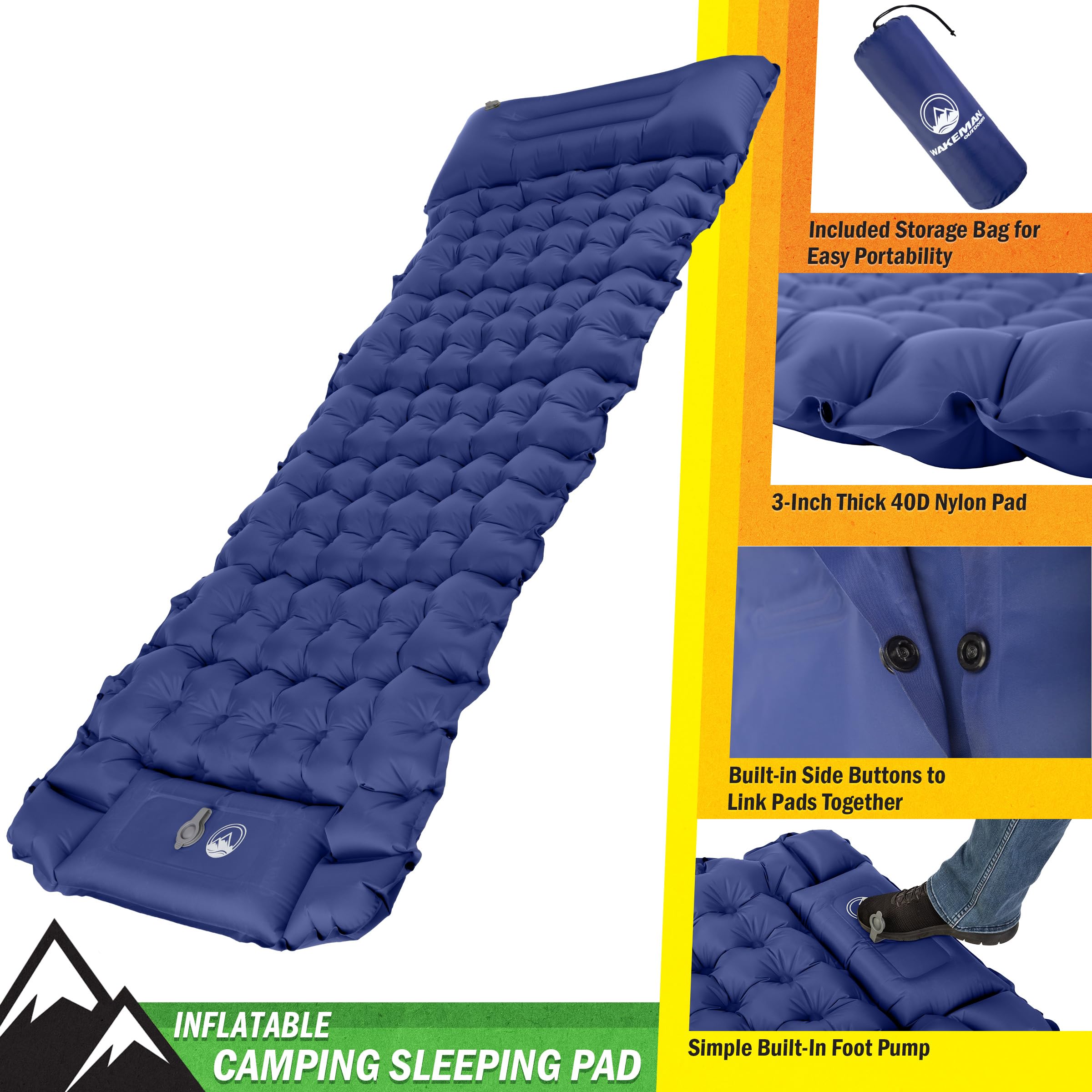 Wakeman Outdoors built-in foot pump in action for quick inflation