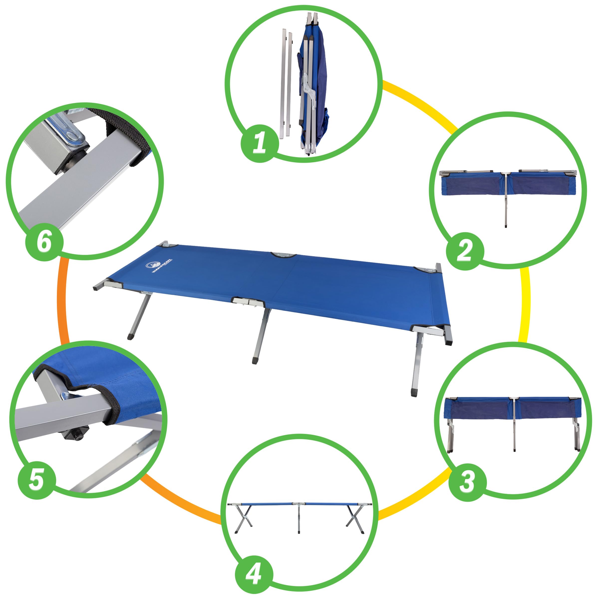 Wakeman Outdoors camping cot blue elevated bed for off-ground comfort