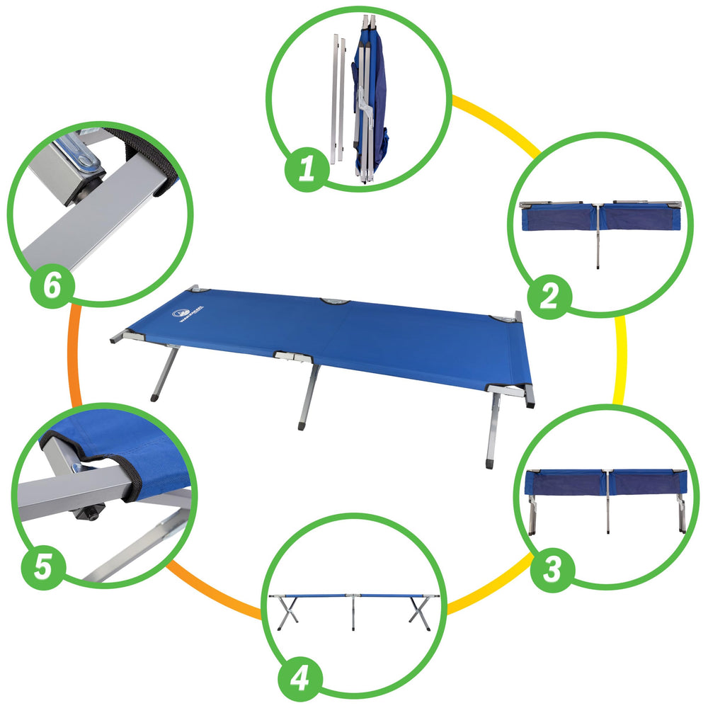 Wakeman Outdoors camping cot blue elevated bed for off-ground comfort