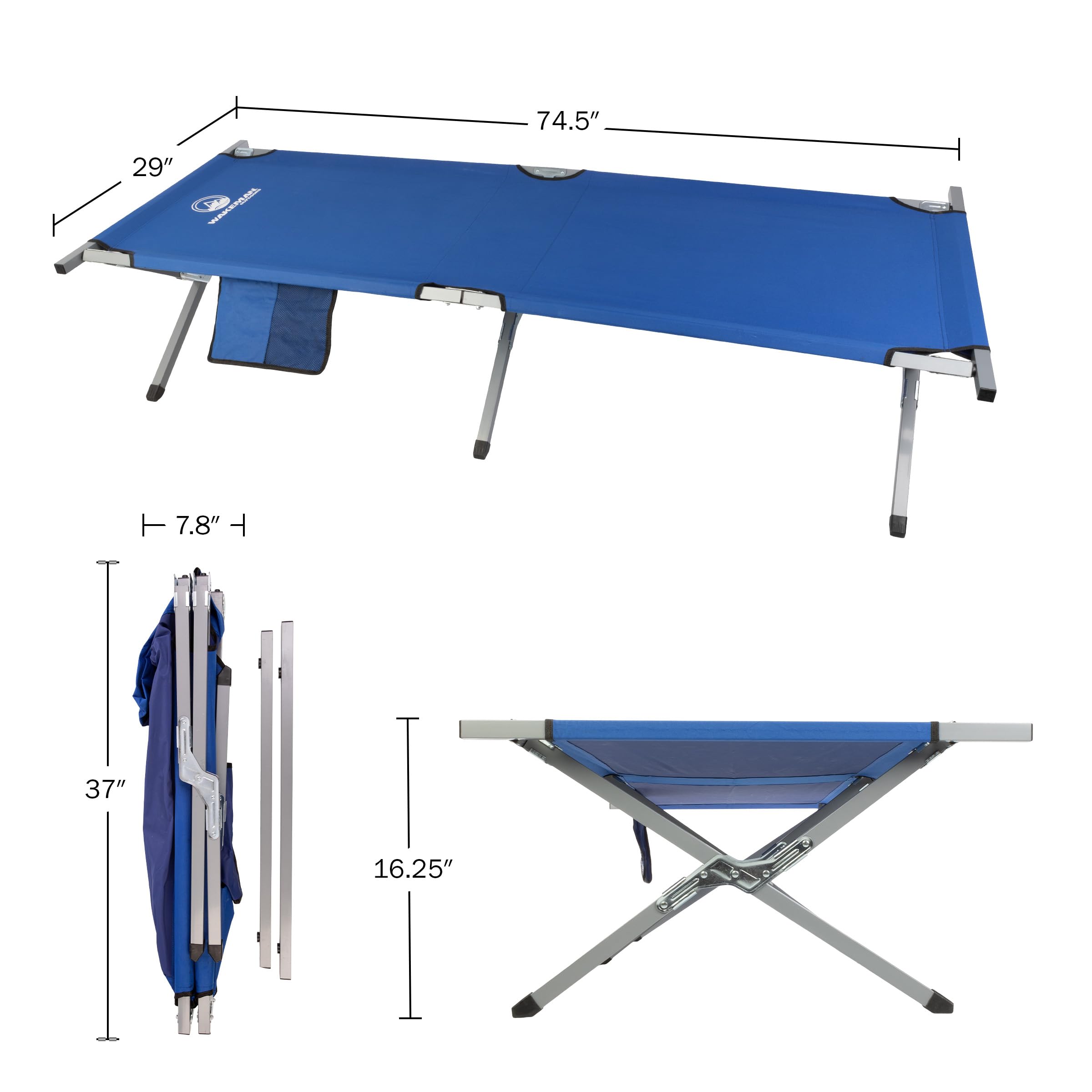 Wakeman Outdoors camping cot blue with steel frame for sturdy support