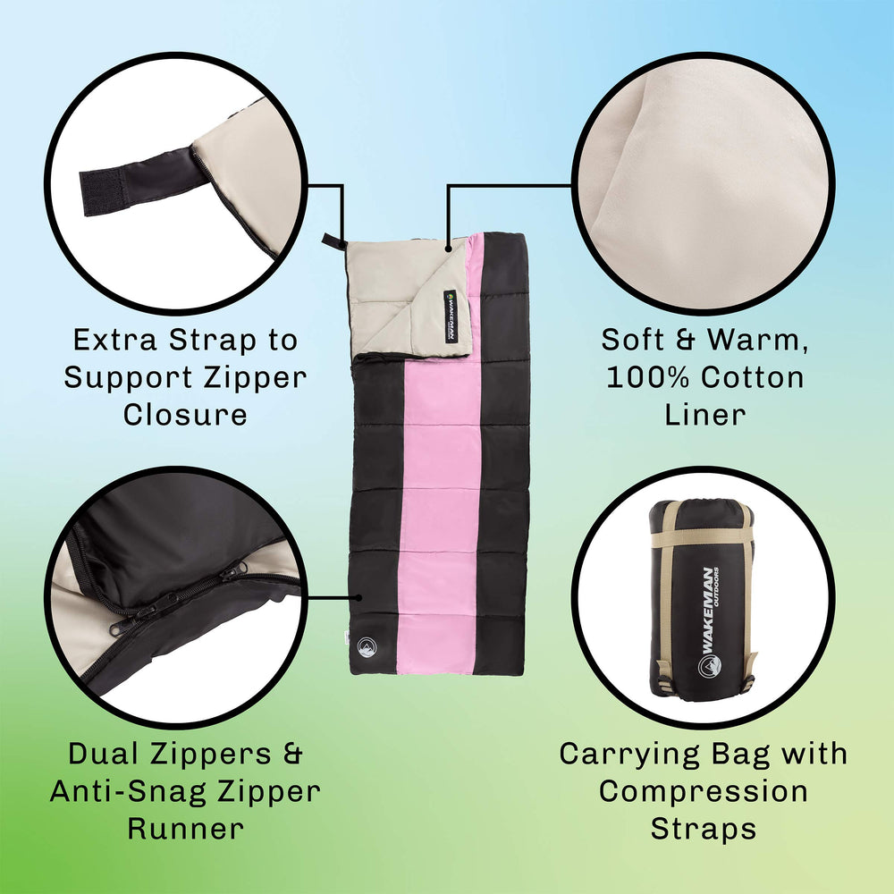 Wakeman Outdoors dual zippers with anti-snag reduce fuss during sleepovers.