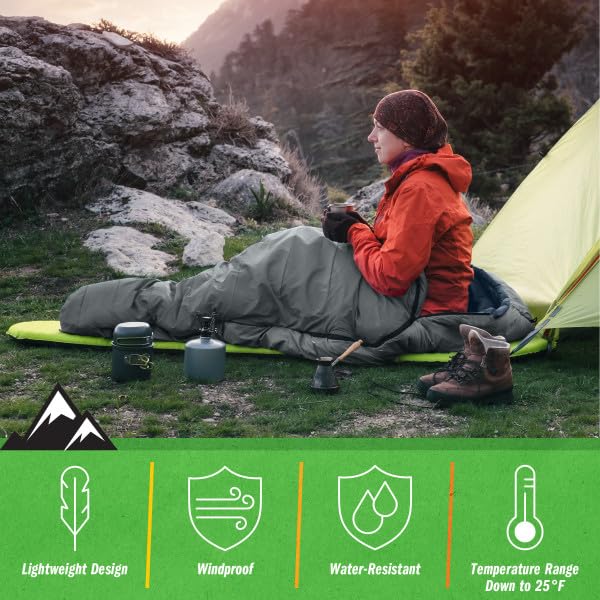 Wakeman Outdoors mummy bag is compact and lightweight for backpacking.