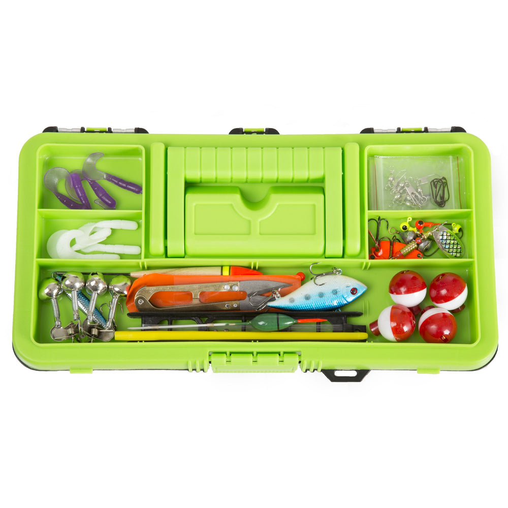 Wakeman Outdoors tackle box open tray exposing gear storage for quick tackle changes