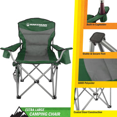 Wakeman oversized camping chair green back mesh pocket for magazines or snacks
