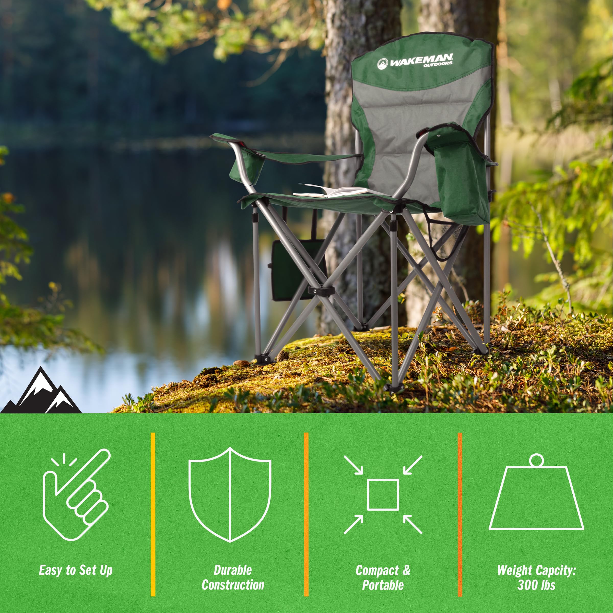 Wakeman oversized camping chair green carrying bag included for simple transport