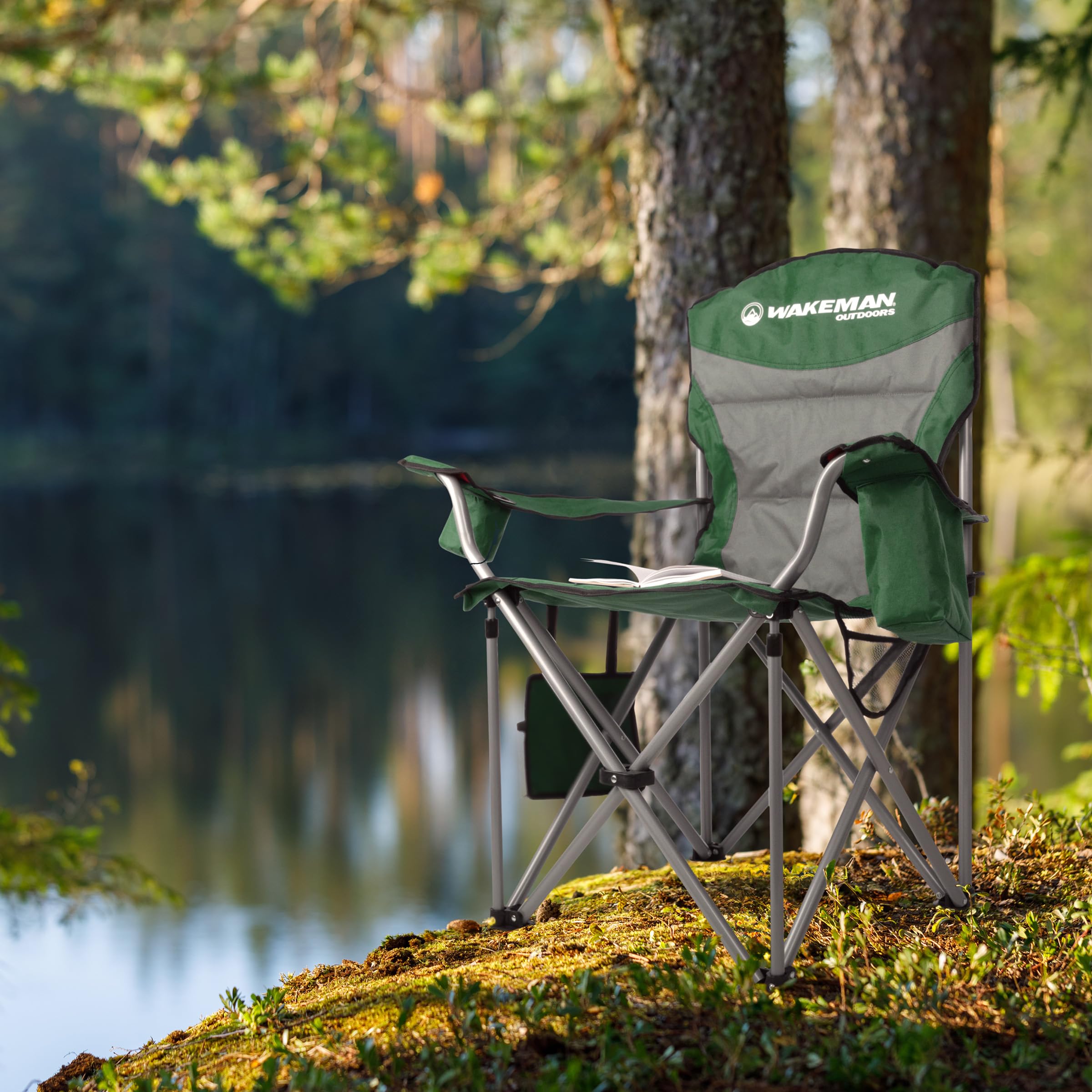 Wakeman oversized camping chair green with cooler pouch for on site refreshments