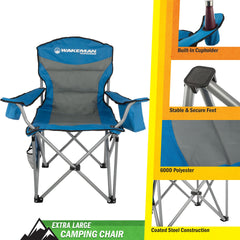 Wakeman Oversized Camping Chair adjustable armrests enhance seated comfort