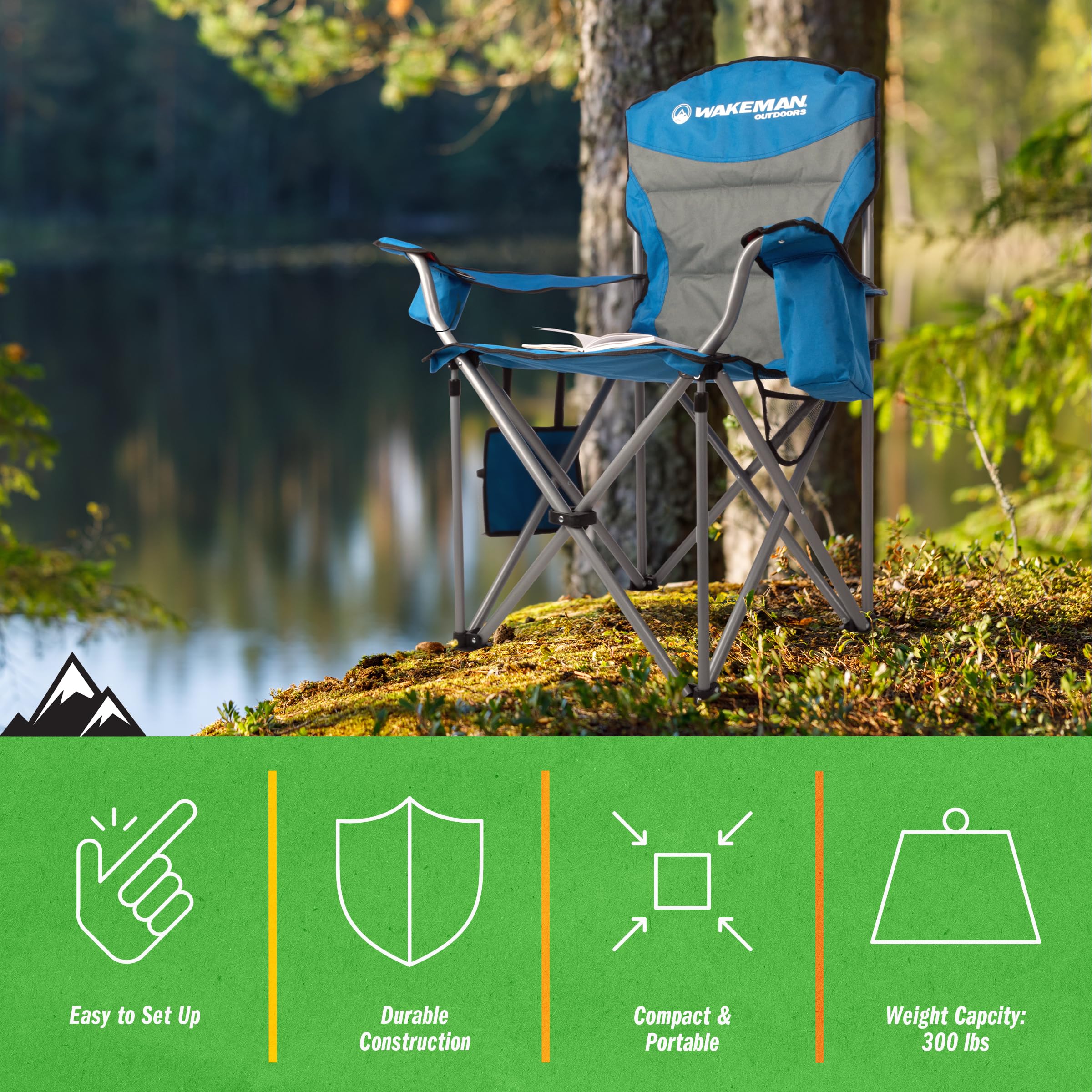 Wakeman Oversized Camping Chair folded profile demonstrates compact portability