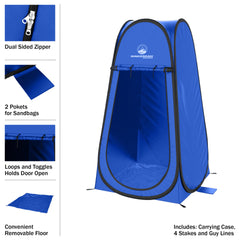 Wakeman Pop Up Pod dual-door blue tent offering private changing.