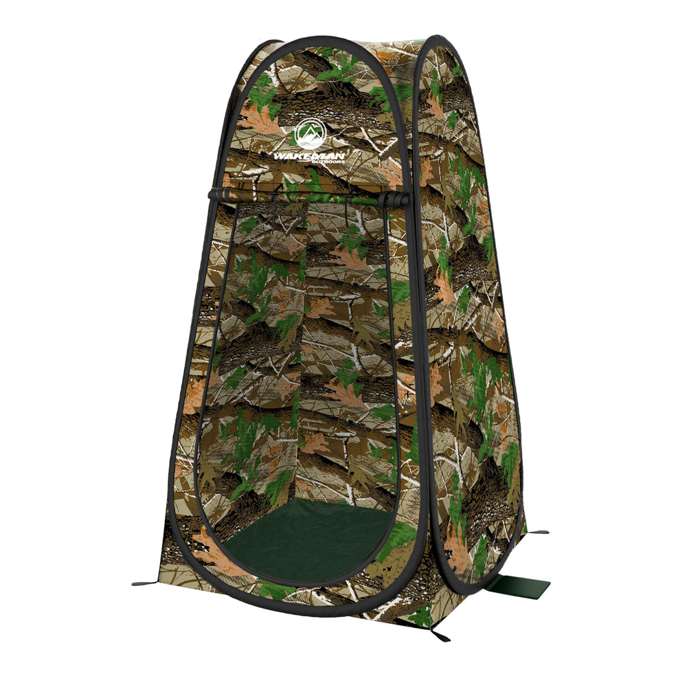 Wakeman Pop Up Pod camouflage privacy tent deployed at campsite