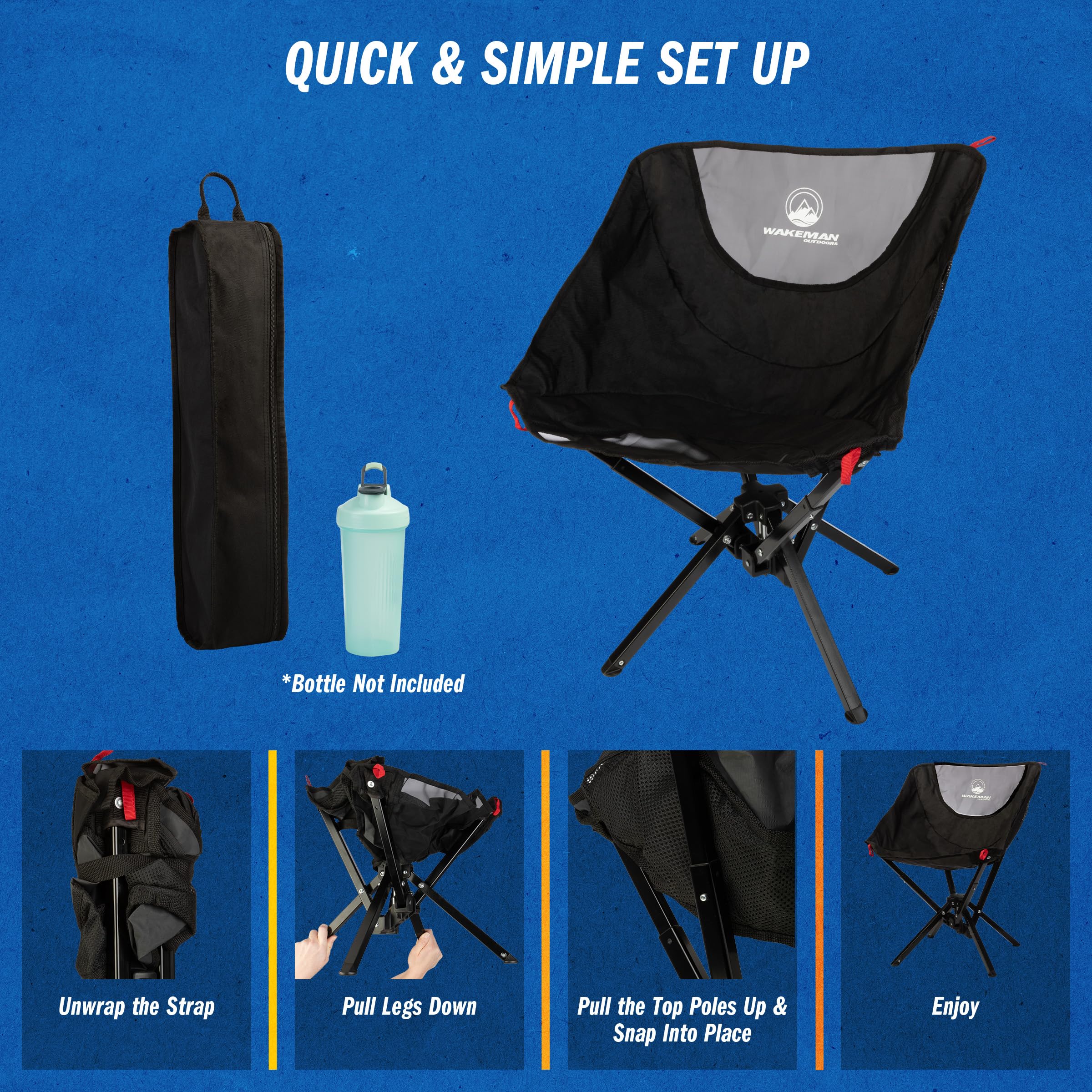 Wakeman portable camping chair setup demonstrates fast, tool-free assembly.