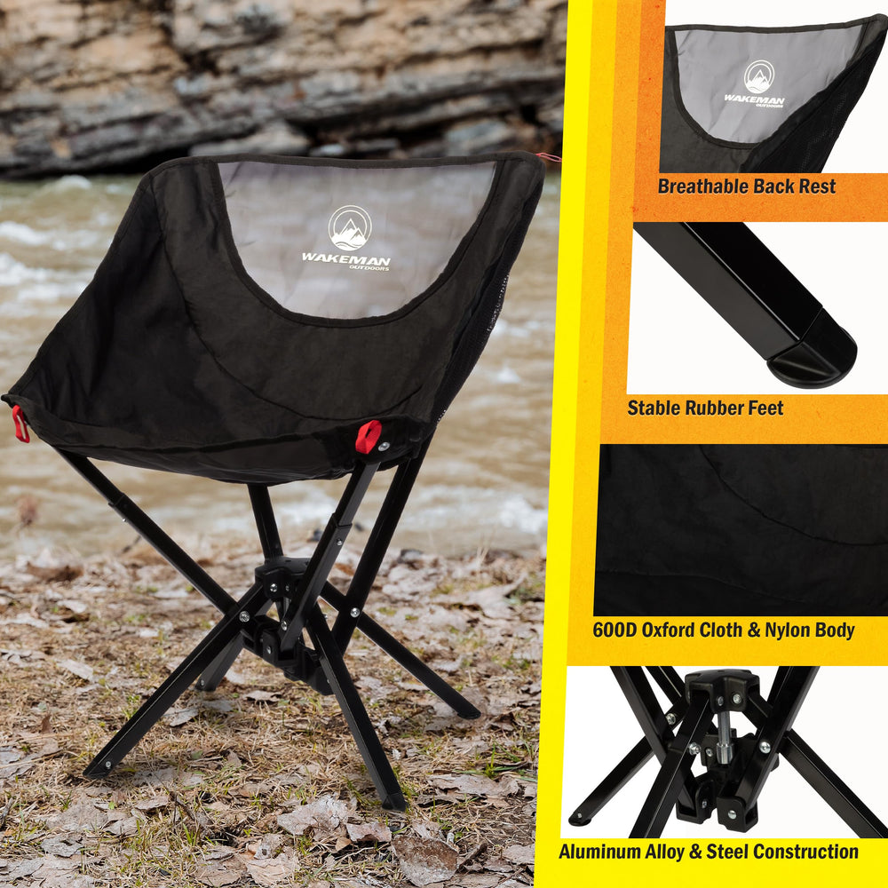 Wakeman portable camping chair frame shows sturdy aluminum alloy for durability.