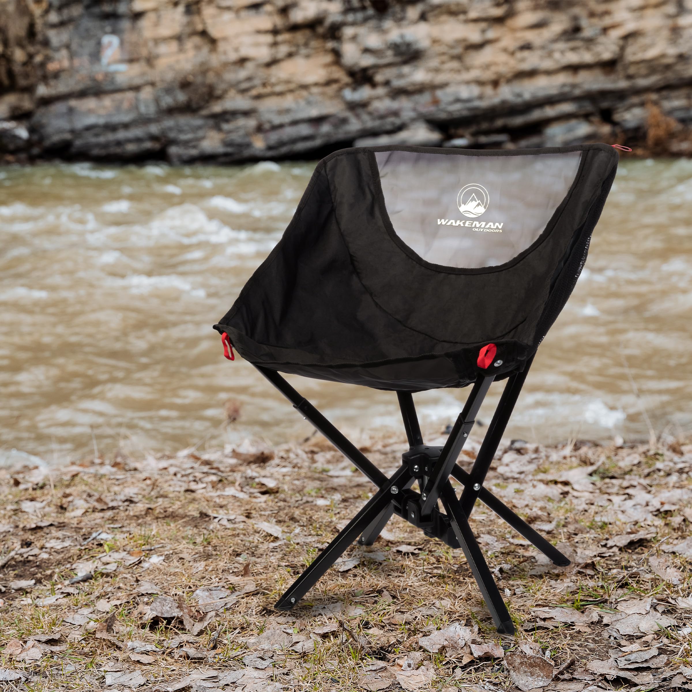 Wakeman portable camping chair in outdoor scene, lightweight seat for camping.