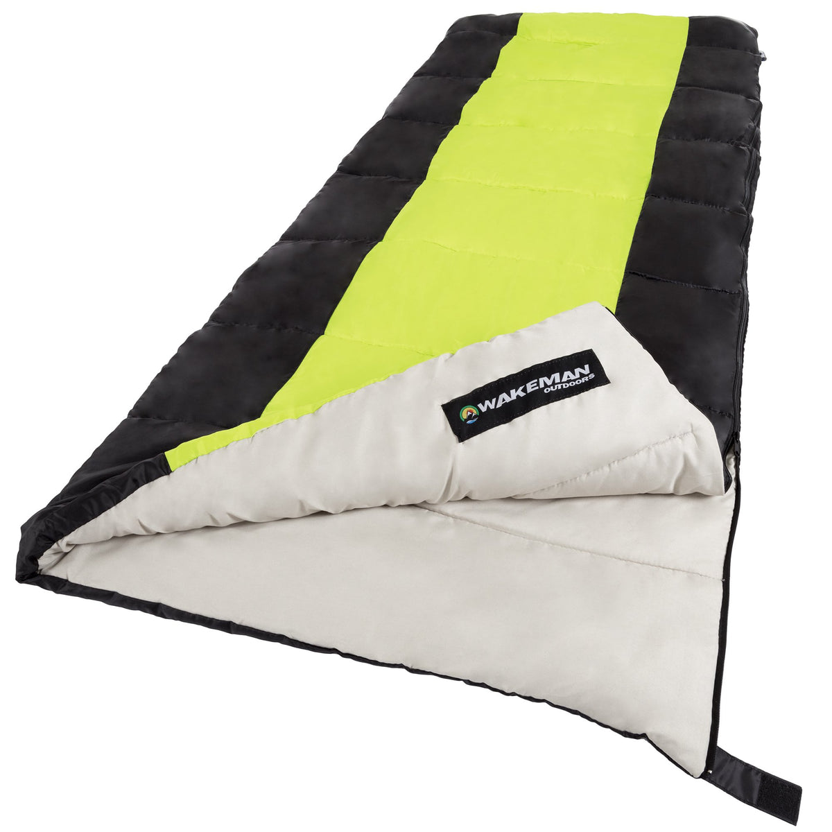 Wakeman neon green 3-season sleeping bag for versatile outdoor warmth.