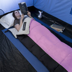 Wakeman sleeping bag in pink with compression bag, easy packing
