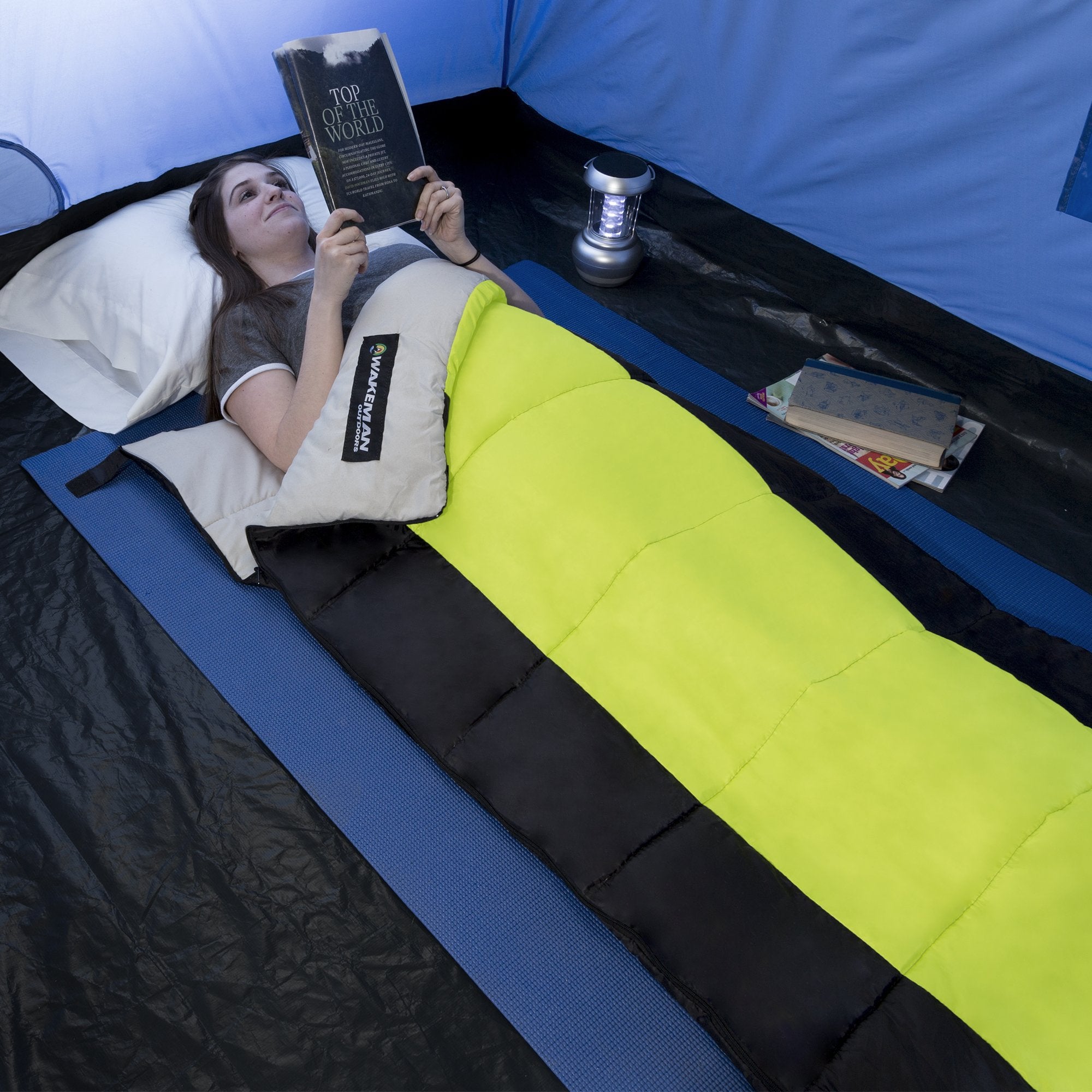 Wakeman sleeping bag full-size 75 by 32 inches for roomy comfort.