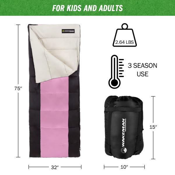 Wakeman versatile pink sleeping bag for camping, stargazing and picnics