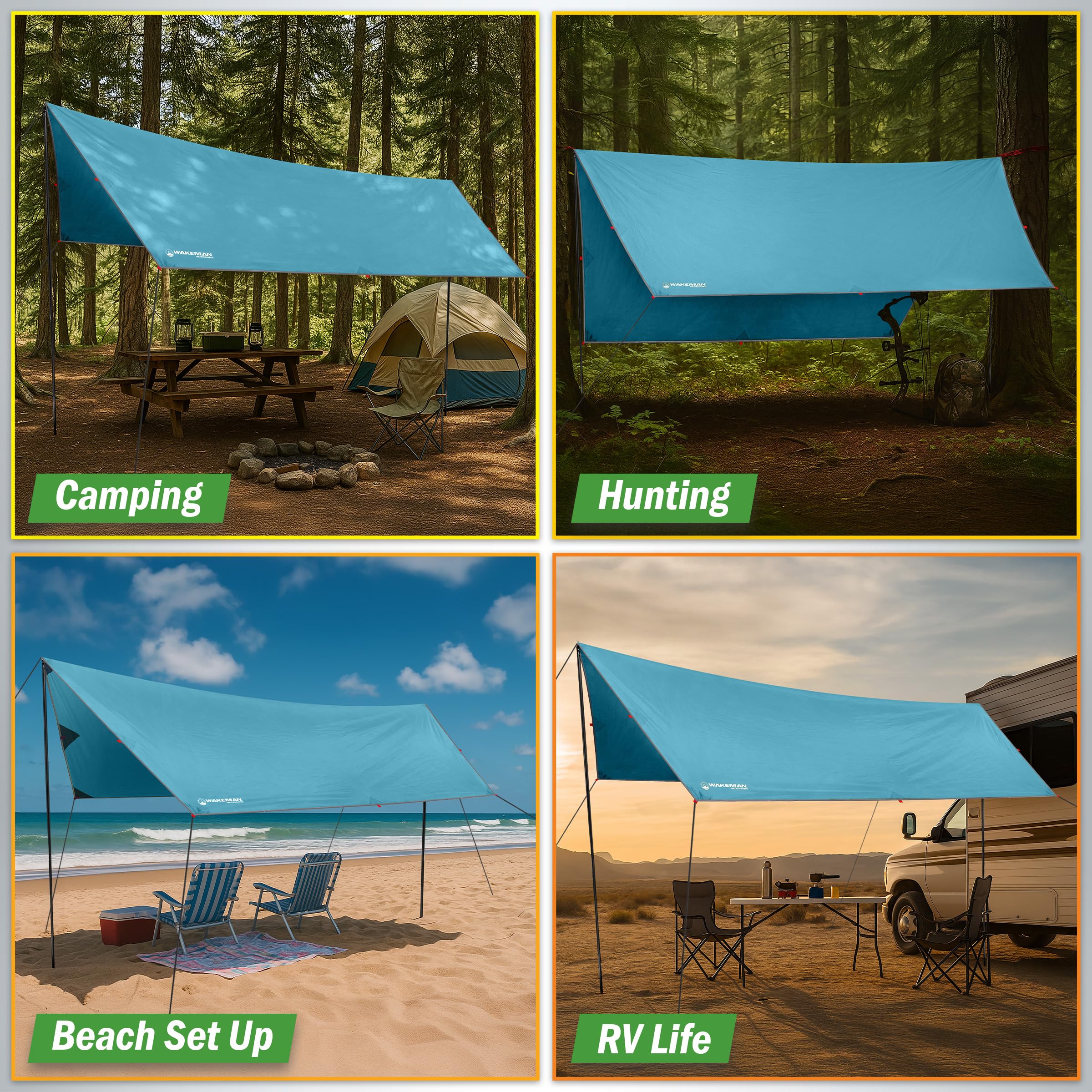 Wakeman 15x12 ft tarp offers generous coverage for group setups.