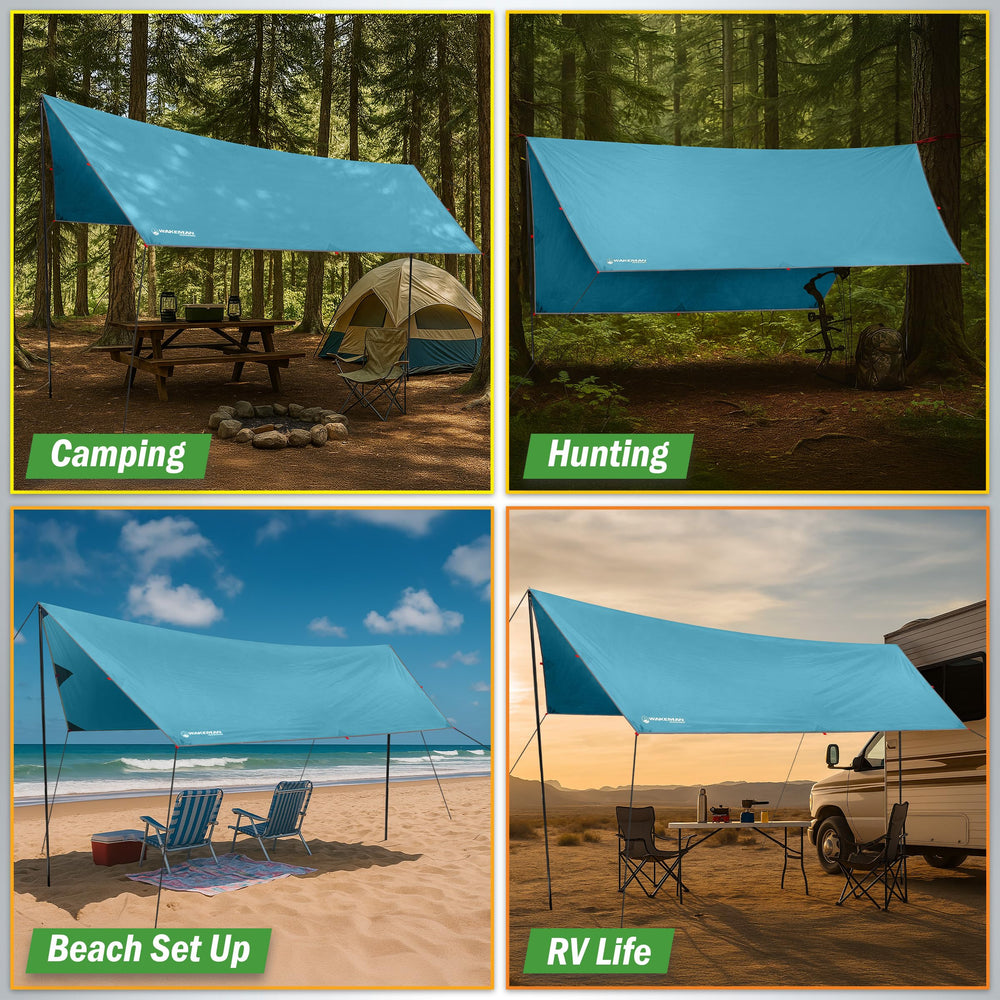 Wakeman 15x12 ft tarp offers generous coverage for group setups.