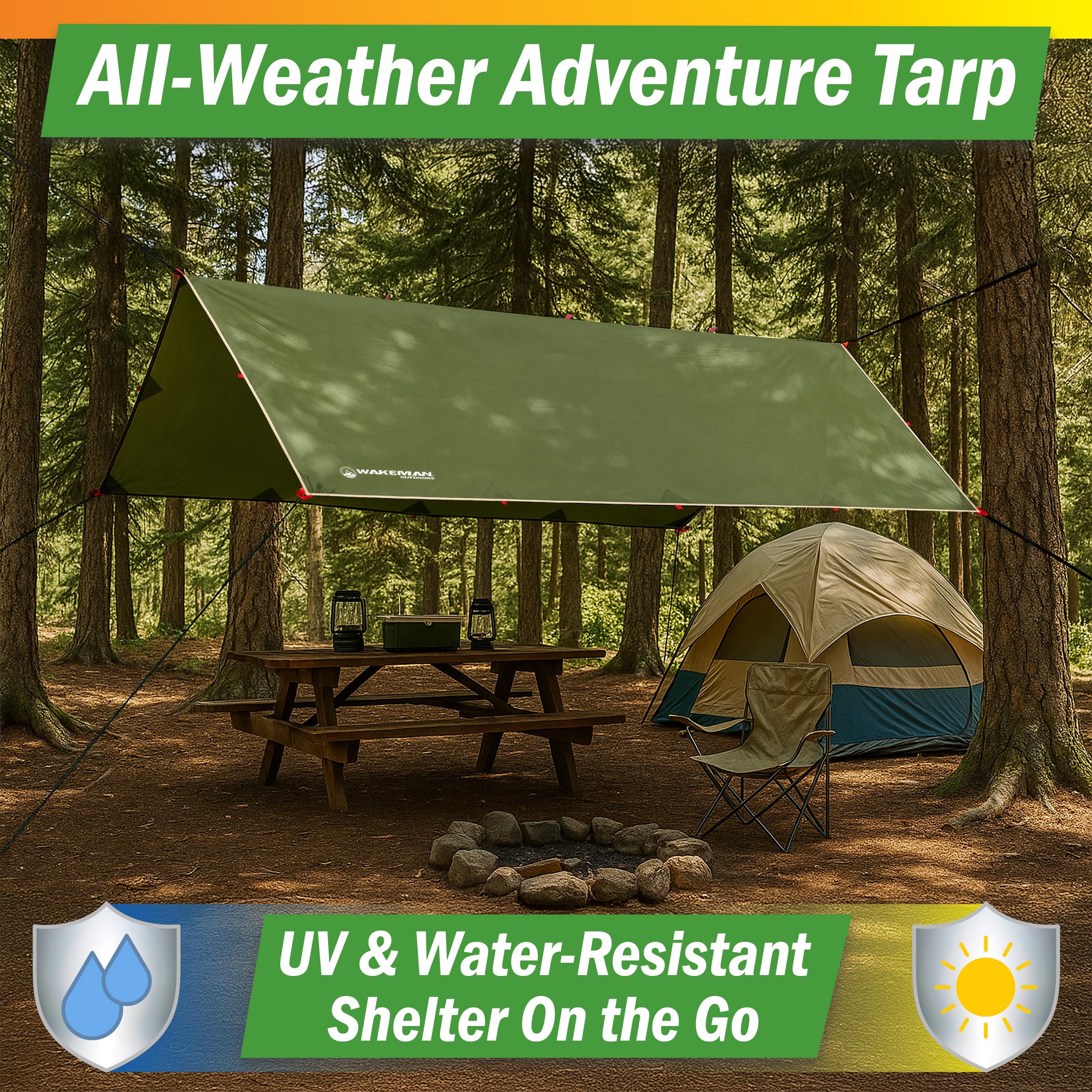 Wakeman tarp folded inside compact carrying bag for easy transport