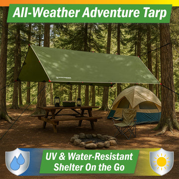 Wakeman tarp folded inside compact carrying bag for easy transport