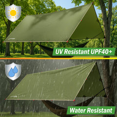 Wakeman tarp with included stakes ready for secure setup