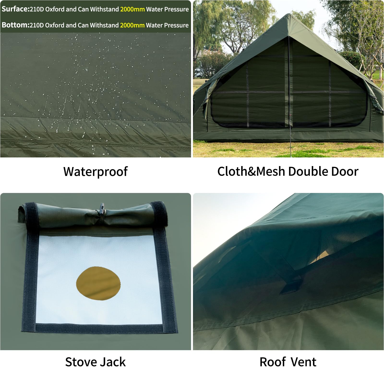 WaldZimmer 6sq green tent interior with space for 3-4 people and hanging lights