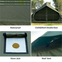 WaldZimmer 6sq green tent interior with space for 3-4 people and hanging lights