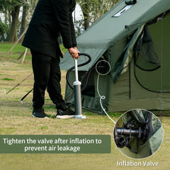 WaldZimmer green inflatable tent shows waterproof and windproof protection for outdoors