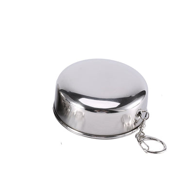 Walfront stainless steel cup folded compact in a backpack pocket.