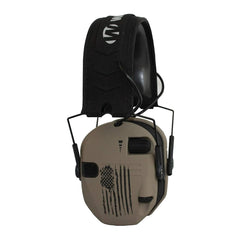 Walker's Digital Razor earmuffs in FDE with US flag offer 23 dB NRR protection.