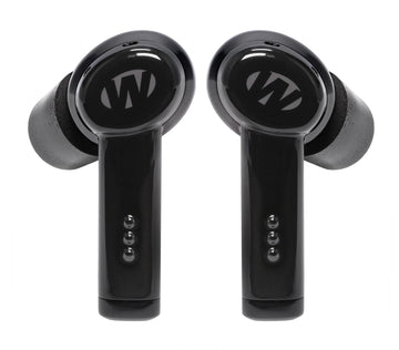 Walker's Disrupter Earbuds pairing via Bluetooth for wireless listening and protection.