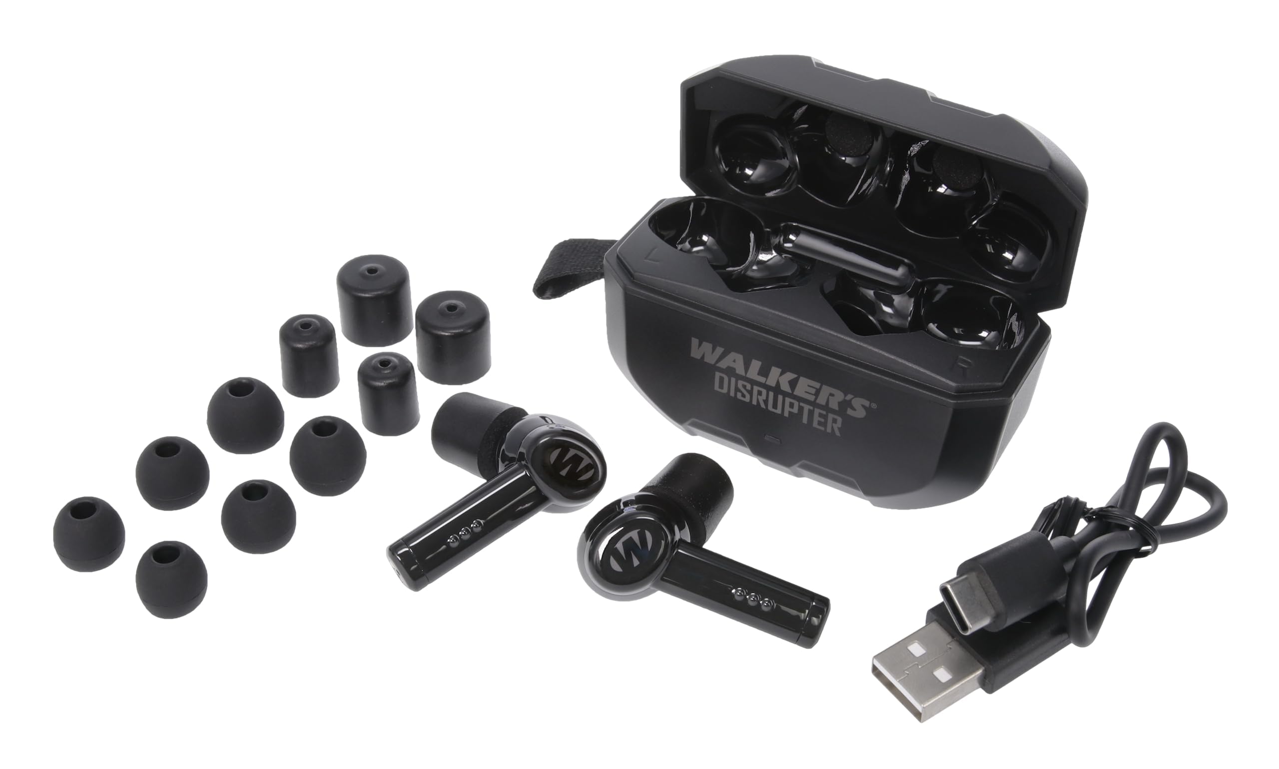 Walker's Disrupter Earbuds rapid impulse cancellation reducing sudden noises at range.