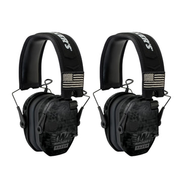 Walker's Razor Patriot Kryptek camo ear muffs show ultra-low-profile design for comfortable all-day wear