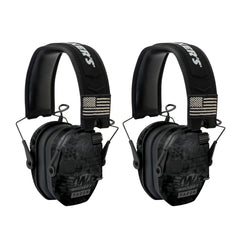 Walker's Razor Patriot Kryptek camo ear muffs show ultra-low-profile design for comfortable all-day wear
