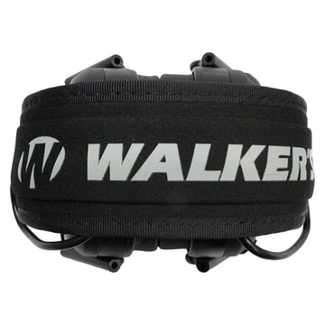 Walker's Razor Slim muffs show two hi-gain omnidirectional microphones for clear ambient hearing.