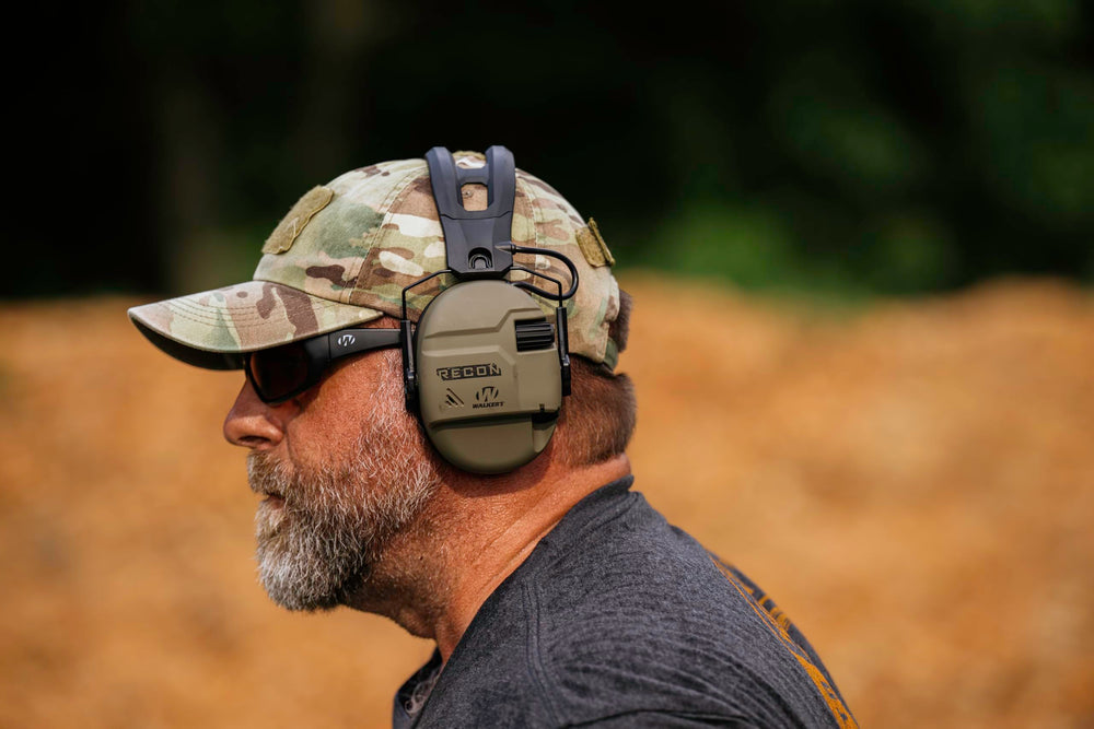 Walker's Recon Digital Muffs durable rubber-coated housing for field durability