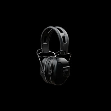 Walker's Recon Digital Muffs SAC compression shows instant loud-noise suppression for safety.