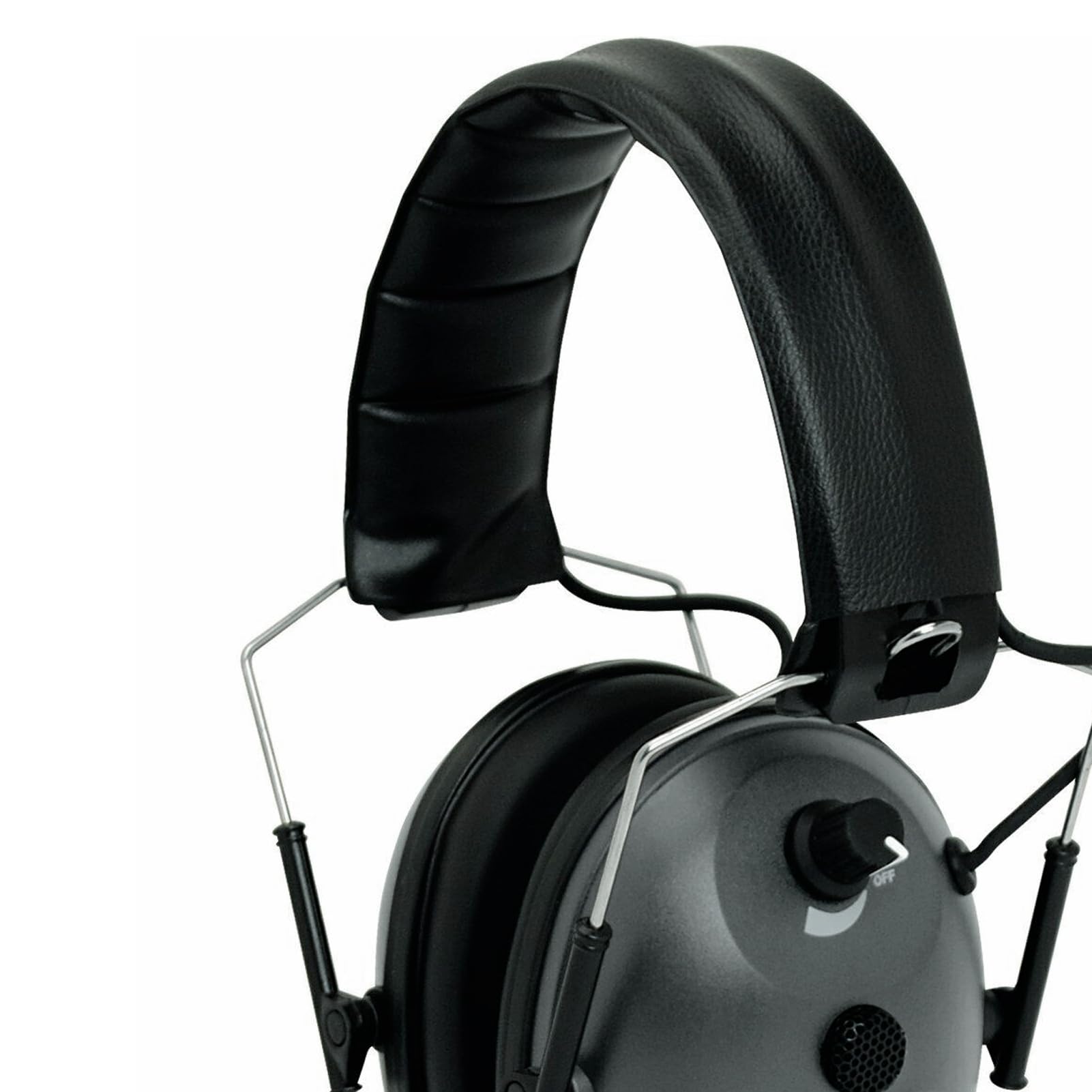 Walkers' Single Mic ear muffs in folded state for easy transport in a range bag.