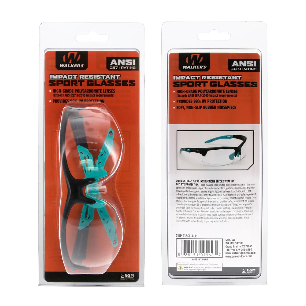Walker's teal glasses 99% UV protection in outdoor lighting
