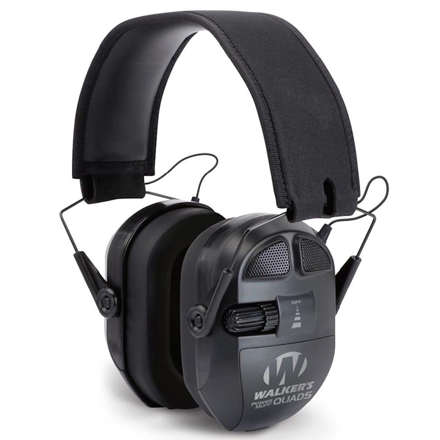 Walker's Ultimate Power Muff Quads outer view for hunting with compact protection.