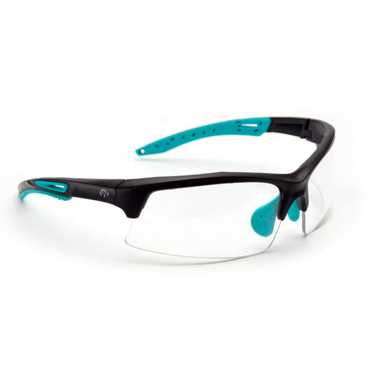 Walker's unisex teal impact-resistant sport glasses with rubberized frame.