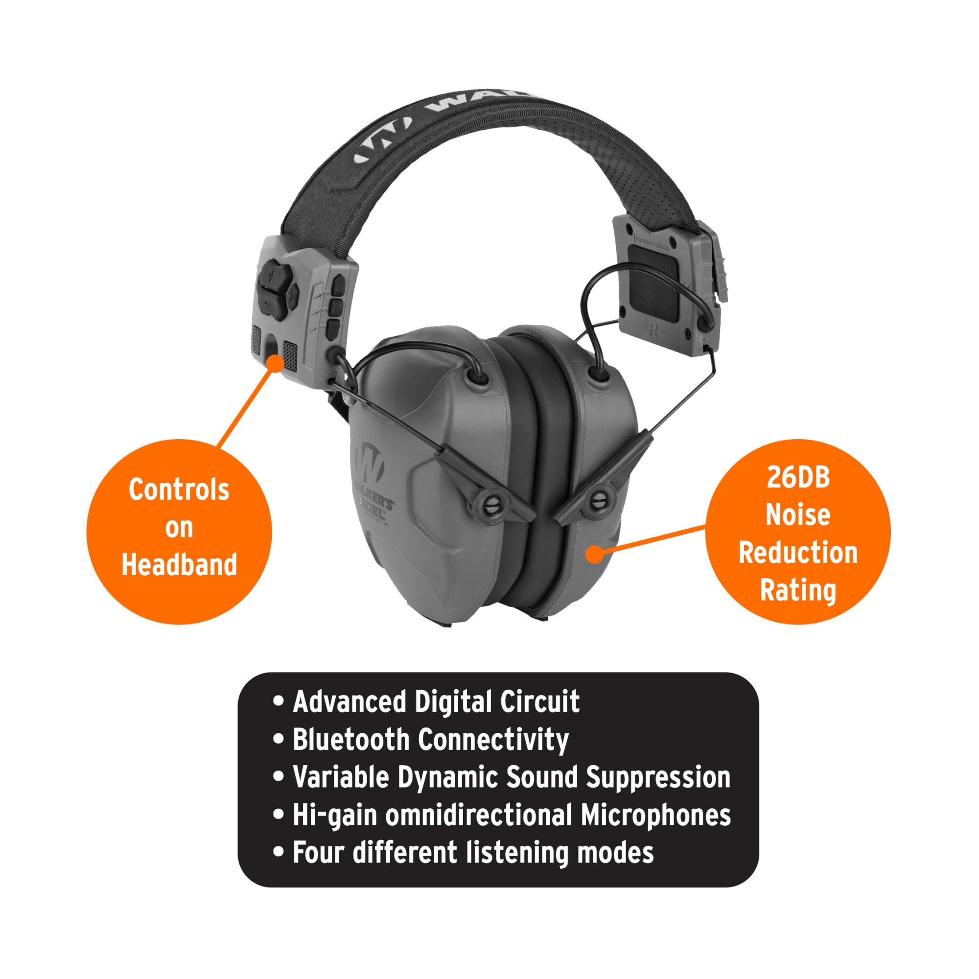 Walker's XCEL 500BT headband controls enable quick mode changes