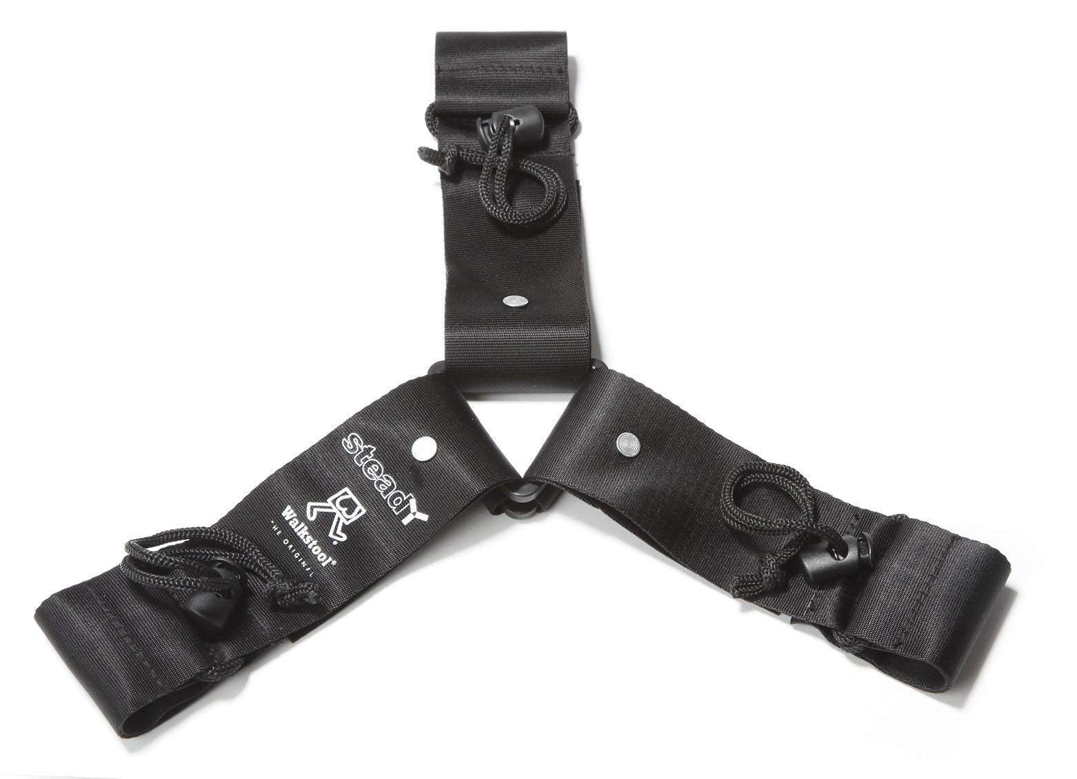 Walkstool reinforcement strap attaches securely to three points for stable setup on uneven ground.