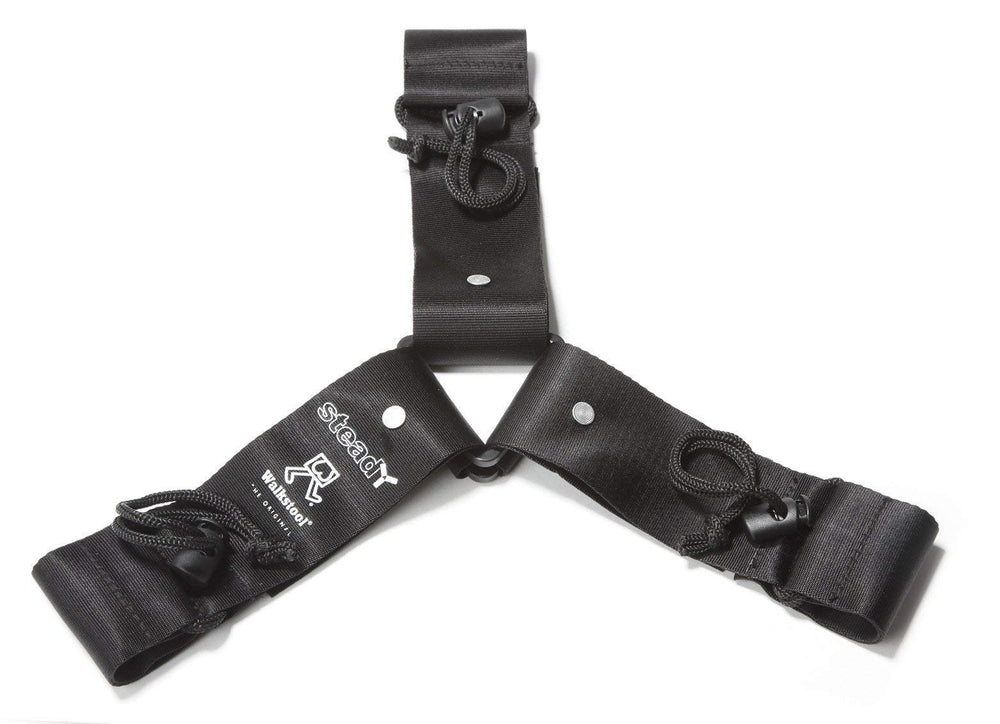 Walkstool reinforcement strap attaches securely to three points for stable setup on uneven ground.