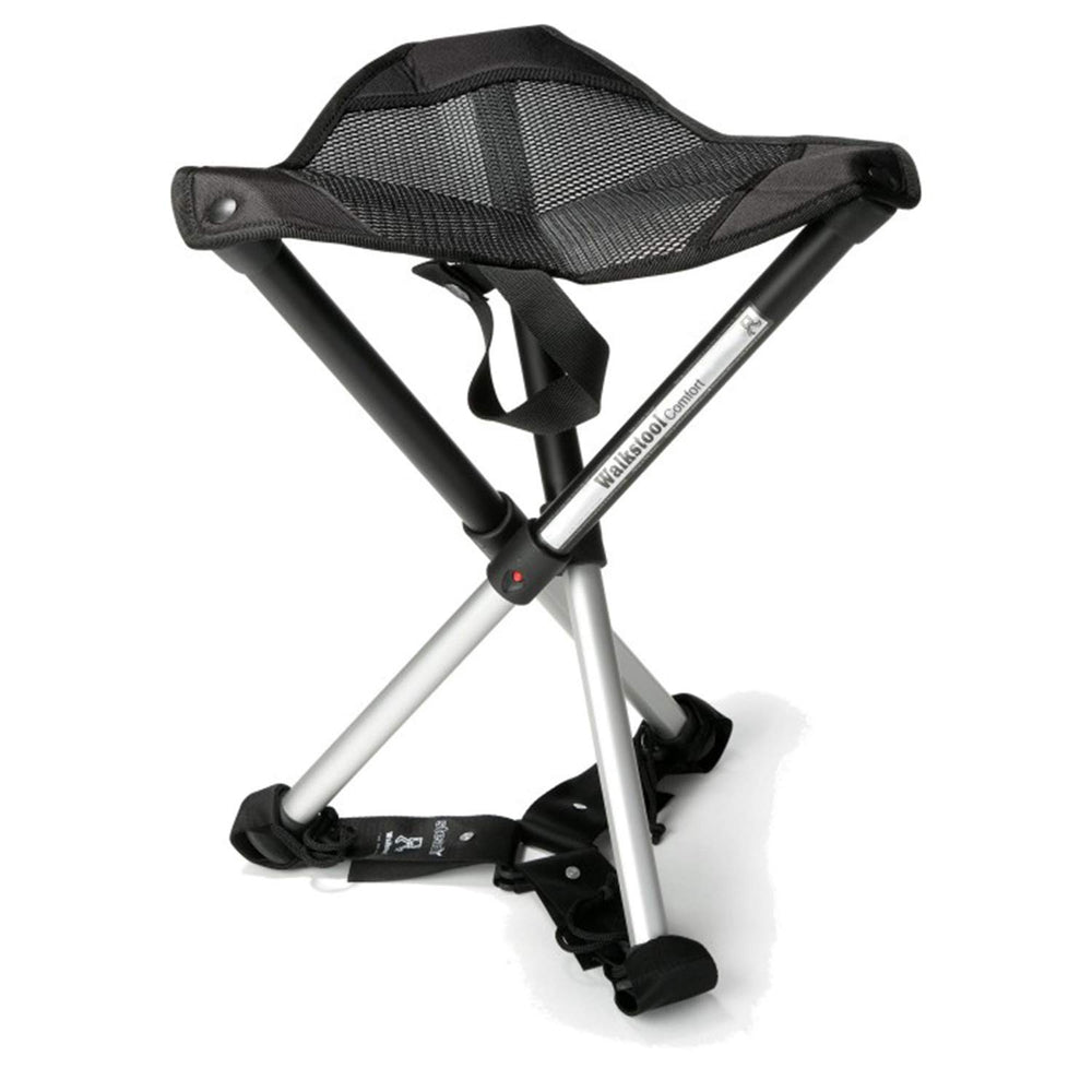 Walkstool reinforcement strap on Comfort model shows secure integration for outdoor use.