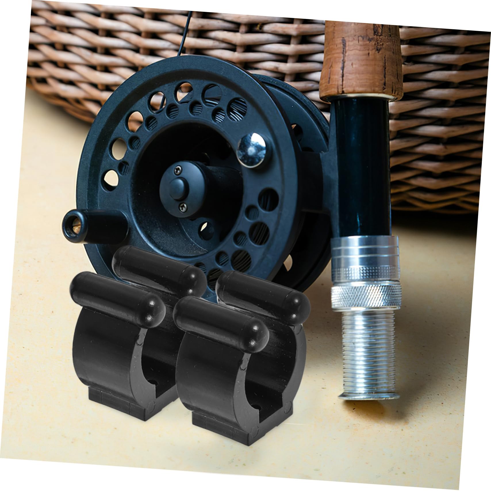 wall-mounted rack saves floor space for rods and cues