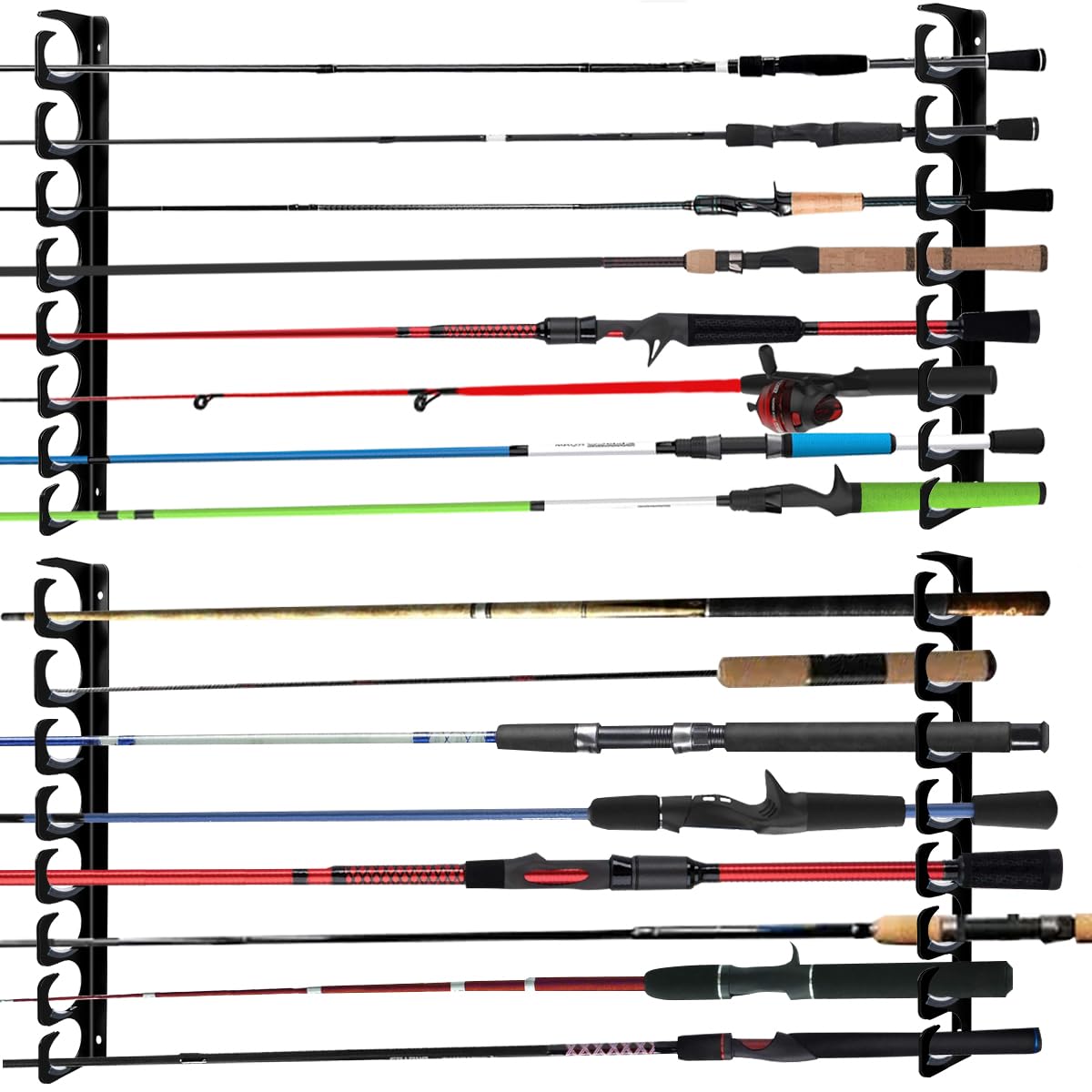 Sturdy metal wall-mounted fishing rod rack holder