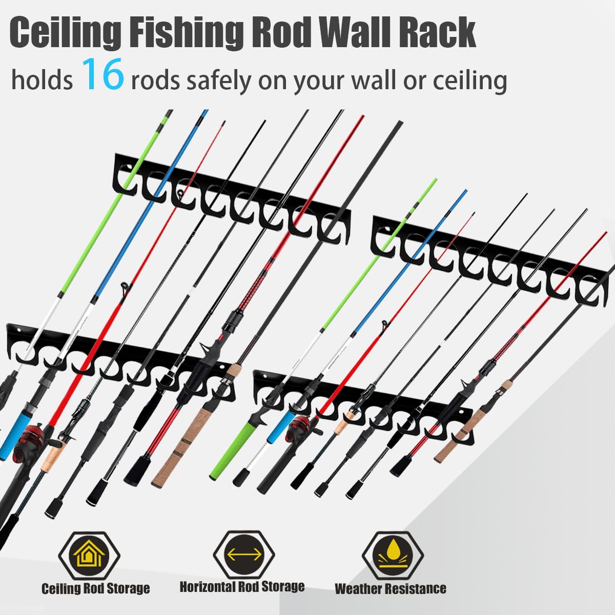 Holds up to 16 fishing rods with soft protective pad